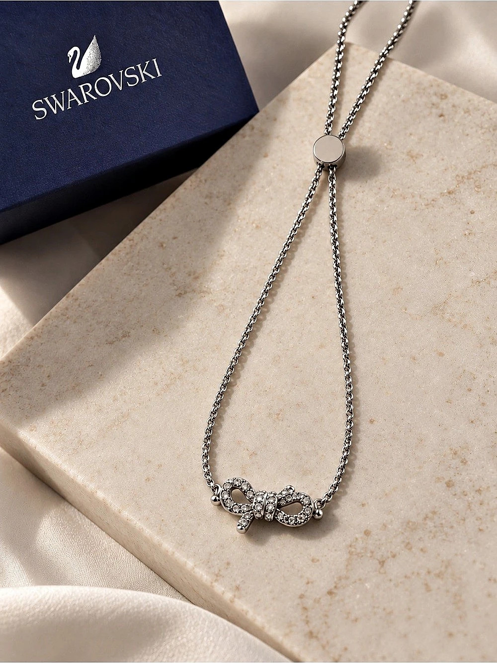 Swarovski Lifelong Bow Bracelet Crystal Bow Necklace in Silver Like New
